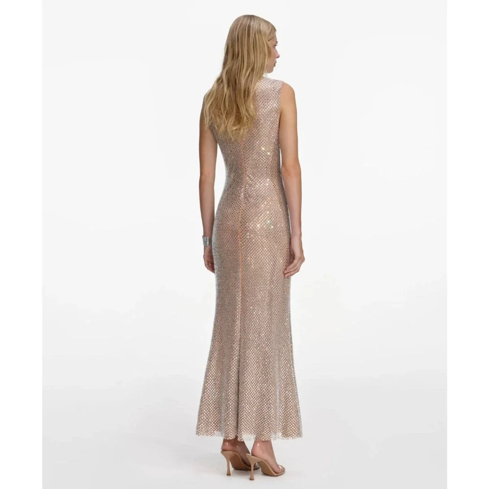 Self-Portrait Silver Rhinestone Mesh Midi Dress US 6 - Picture 4 of 11